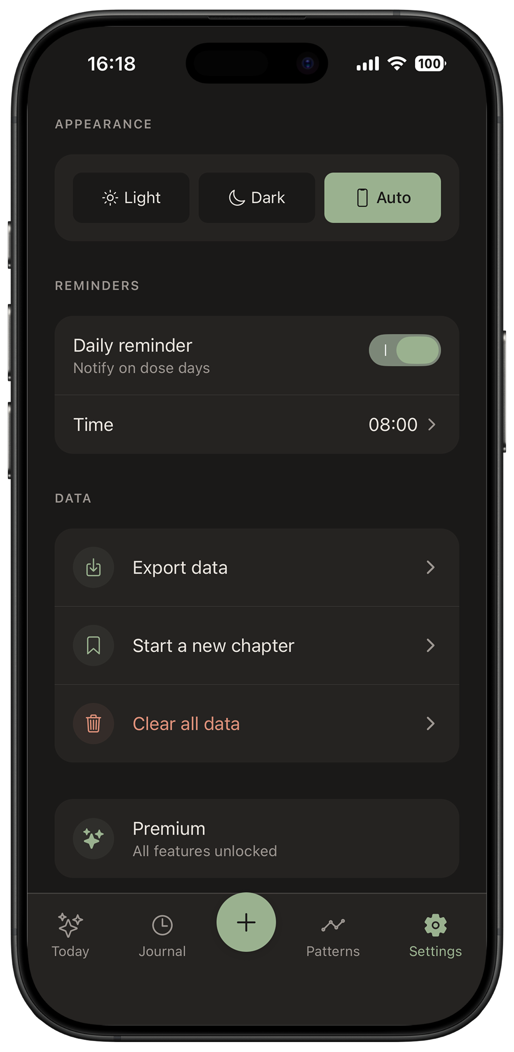 Settings screen